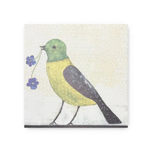 Square art tile from the Art Tile Collection featuring a colorful bird with flowers.