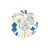Floral patterned coasters from Seedlings, with cream background and blue and yellow botanical illustration.
