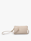 Light beige crossbody wristlet with gold hardware