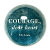 Blue paperweight with quote by C.S. Lewis features a glossy, rounded finish.