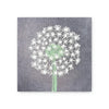 Square art tile by Art Tile Collection with a white dandelion design on a gray textured background.