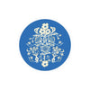 Blue and cream Seedlings Coaster with floral and pomegranate pattern.