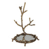 Pewter Jewelry Holder w/ Mirror & Bird on Branch, Antique Gold Finish