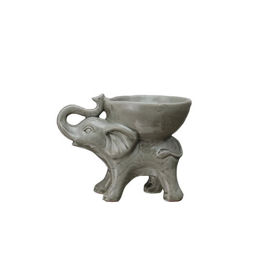 Stoneware Elephant with Bowl