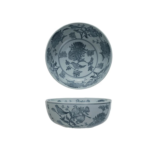 Hand-Stamped Bird & Botanical Bowl