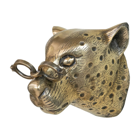 Cast aluminum leopard head from Park Designs wearing decorative glasses.
