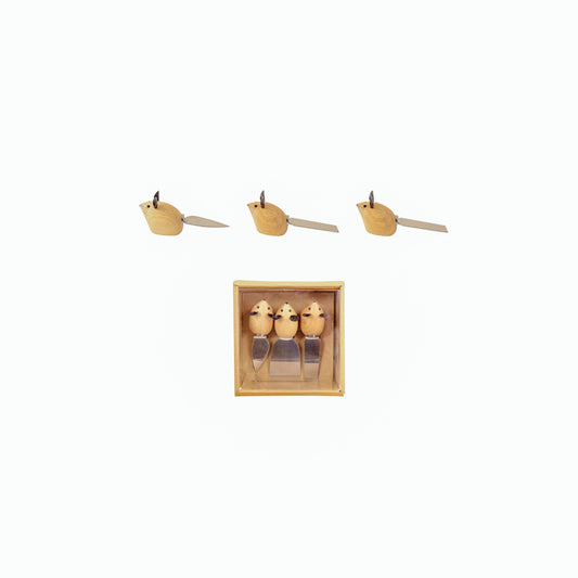 Stainless Steel Cheese Knives w/ Mouse Shaped Handles & Faux Leather Ears, Boxed Set of 3