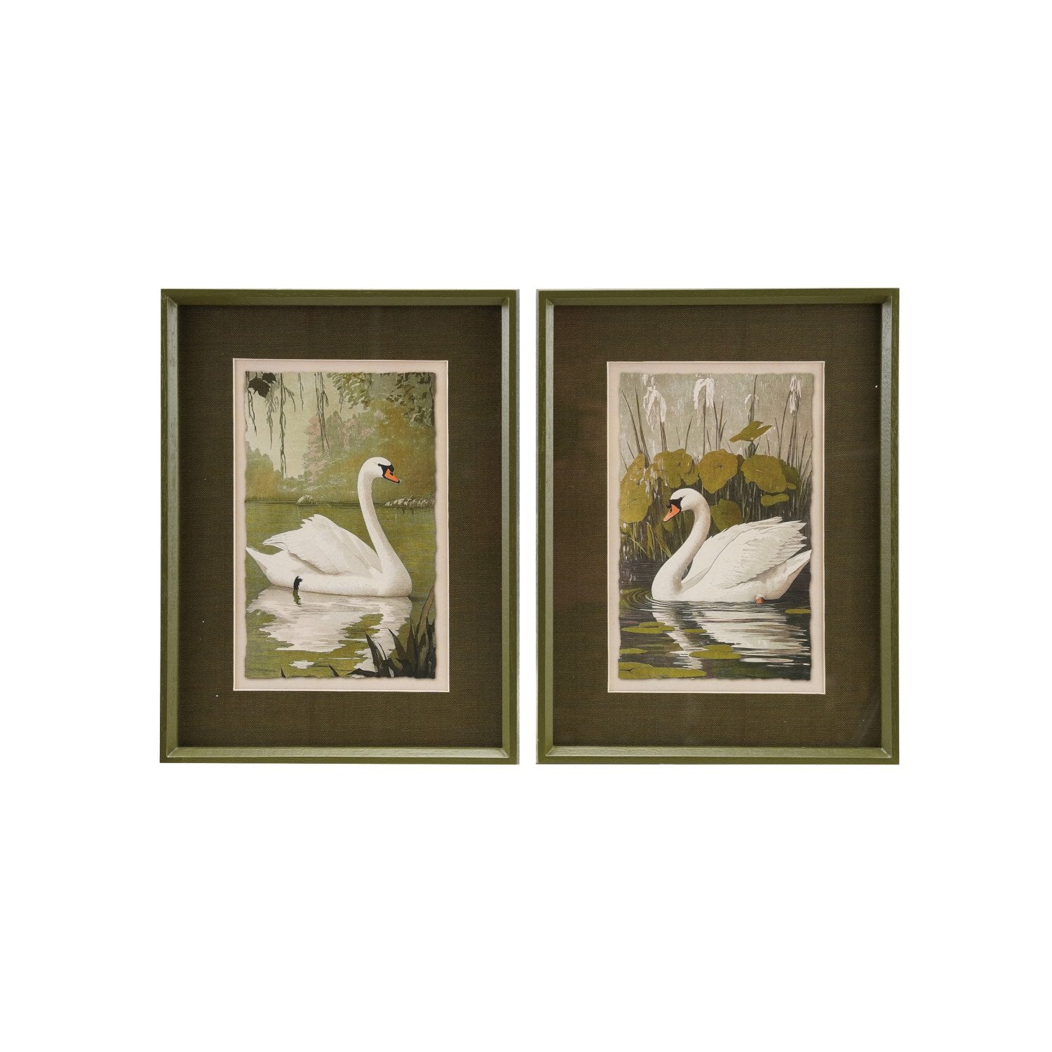 Wood Framed Glass Wall Decor with Swan & Mat, 2 Styles