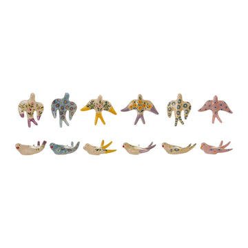 Hand-Painted Stoneware Bird Wall Decor (Hangs or Sits)