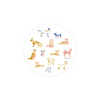 Round coasters with dog pattern by Margaret Jeane, featuring assorted breeds in gold and blue.