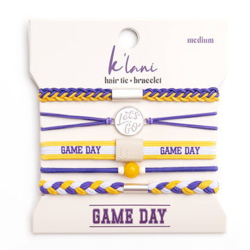 "Game Day" Purple/Yellow Hair Tie Bracelets: Medium