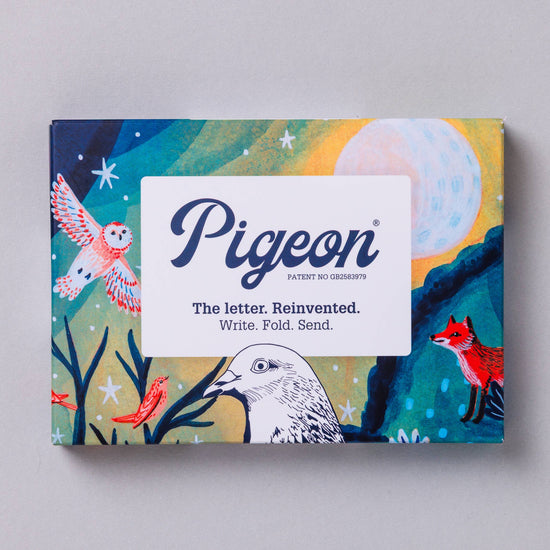 Pigeon Packs stationery by Pigeon featuring illustrations of an owl, fox, and other birds.
