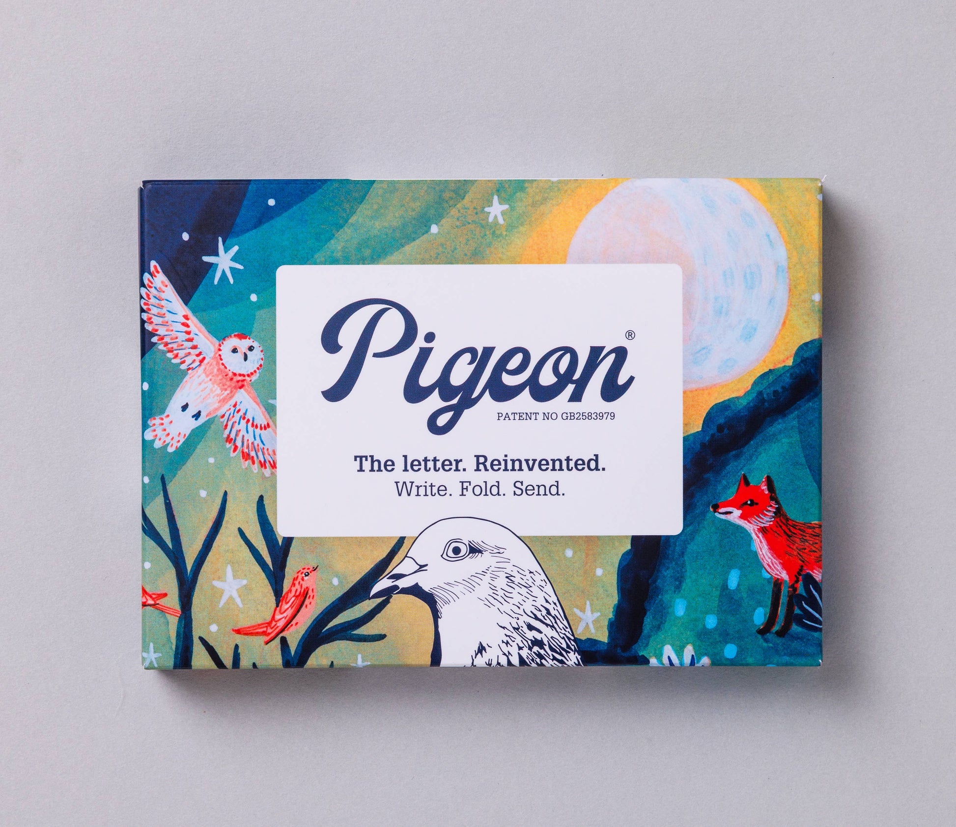 Pigeon Packs stationery by Pigeon featuring illustrations of an owl, fox, and other birds.
