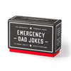 Emergency Dad Jokes tidbit by Knock Knock, featuring joke cards with black and white text on a red base.

