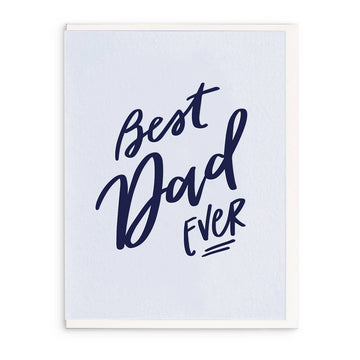 Father's Day card featuring "Best Dad Ever" lettering in navy ink on textured white paper.
