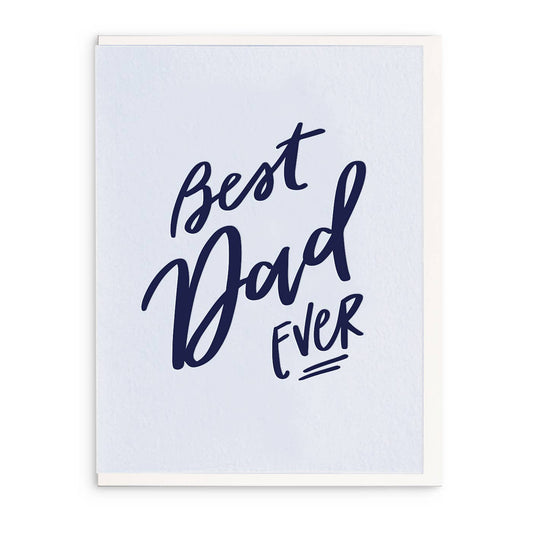 Father's Day card featuring "Best Dad Ever" lettering in navy ink on textured white paper.