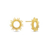 Gold sun stud earrings by Velvet Gift Tag with spiky rays emanating from a round center.
