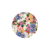 Round floral coasters with multicolored blooms and green foliage.