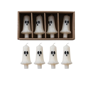 Unscented Ghost Shaped Bottle Taper Candles (Set of Four)