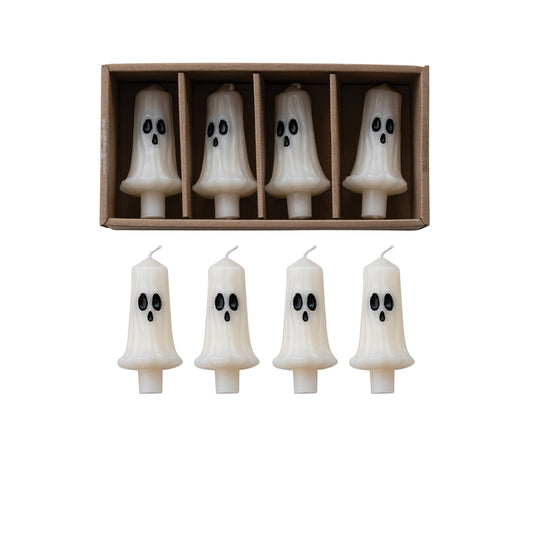 Unscented Ghost Shaped Bottle Taper Candles (Set of Four)