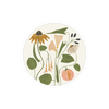 Botanical print coaster by Magnolia Home with orange, yellow, and white flowers.