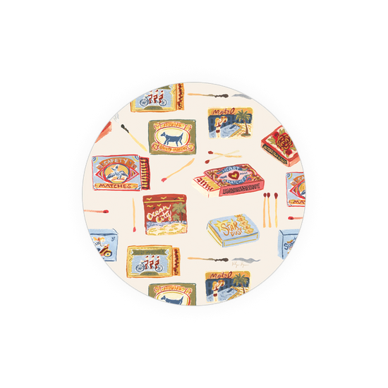 Round coaster with matchbox pattern from Seedlings.
