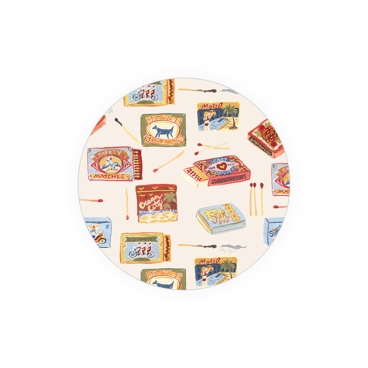 Round coaster with matchbox pattern from Seedlings.