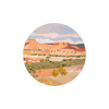 Landscape art coaster by Margaret Teare, featuring an array of desert tones and an oval shape.

