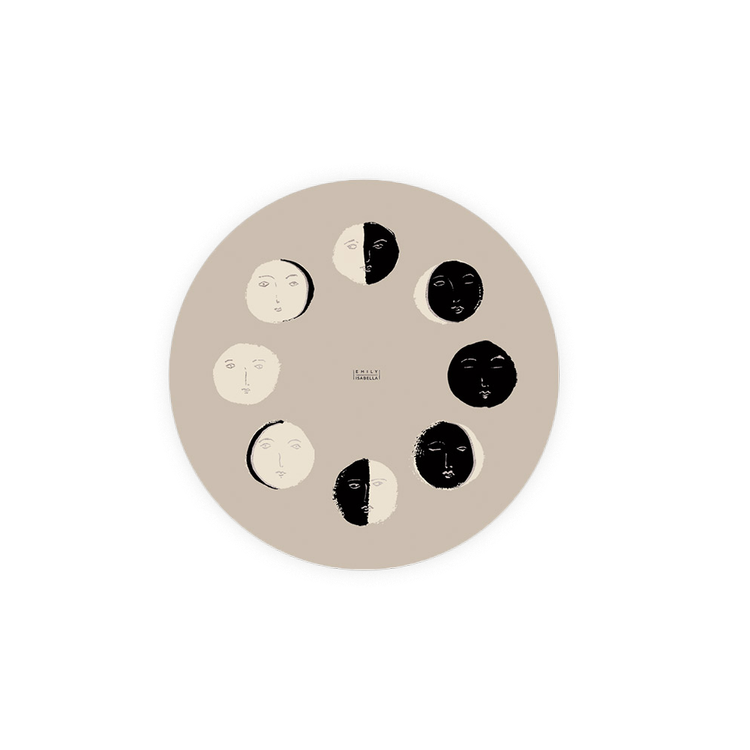 Set of round coasters by Seedlings, decorated with stylized crescent moon phases.