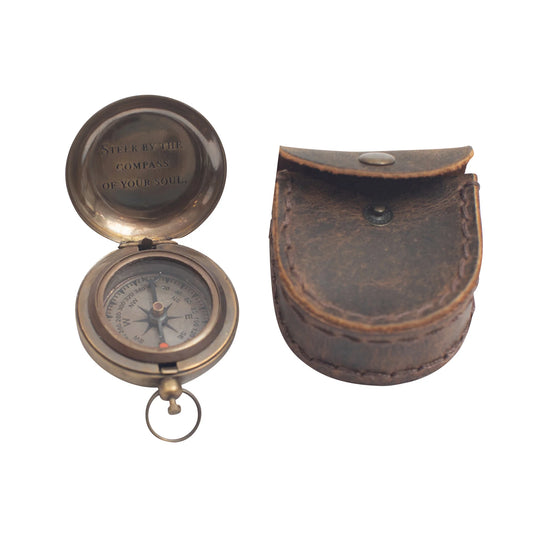 Steer By The Compass Of Your Soul Push Button Compass with Leather Pouch