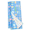 Reversible kitchen towel with kitchen tool pattern by Once Again, with a contrasting grid pattern on the reverse.
