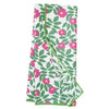 Reversible Anywhere Towel from Once Again with a floral and leaf pattern and a green border.