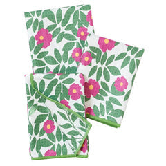 Set of three reversible mini towels with a floral and foliage pattern.