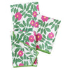 Set of three reversible mini towels with a floral and foliage pattern.