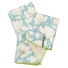 Set of three reversible mini towels with floral design, from Once Again, in light blue and cream.
