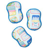 Set of three reusable sponges by Once Again with a sardine can pattern and blue edging.
