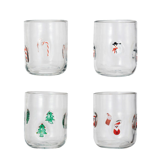 16 oz. Drinking Glass w/ Embedded Holiday Icon Pattern, 4 Styles