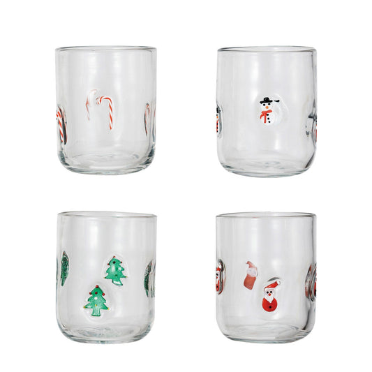 16 oz. Drinking Glass w/ Embedded Holiday Icon Pattern, 4 Styles