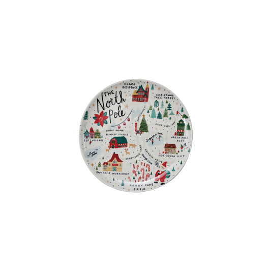 11" Round Stoneware Plate with North Pole Scene, Multi Color ©