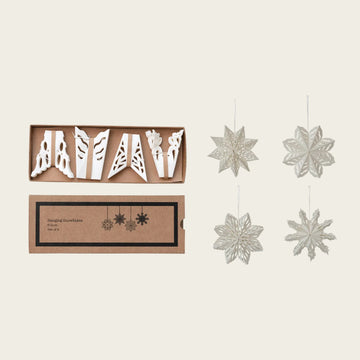 Handmade Recycled Paper Folding Snowflake Ornaments, Boxed Set of 4