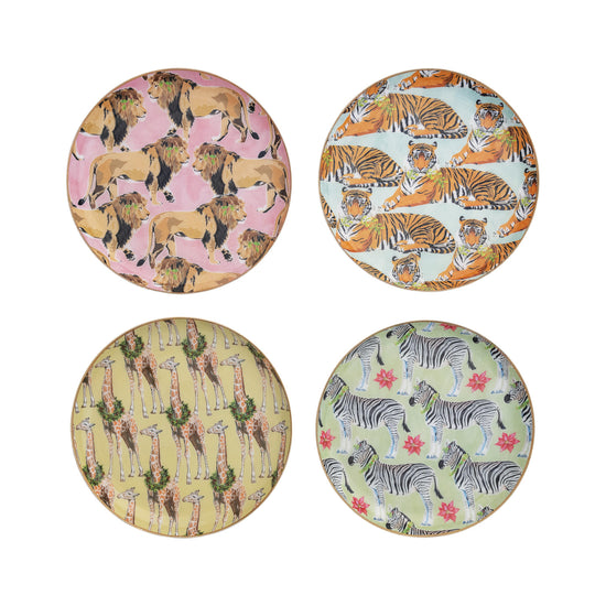 Enameled Stainless Steel Tray with Safari Animal Pattern, 4 Styles ©