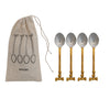 Coffee Spoons with Gold Finish Bow Handles, Set of 4 in Drawstring Bag