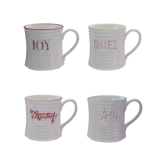 10 oz. Embossed Stoneware Mug with Colored Rim, 4 Styles ©