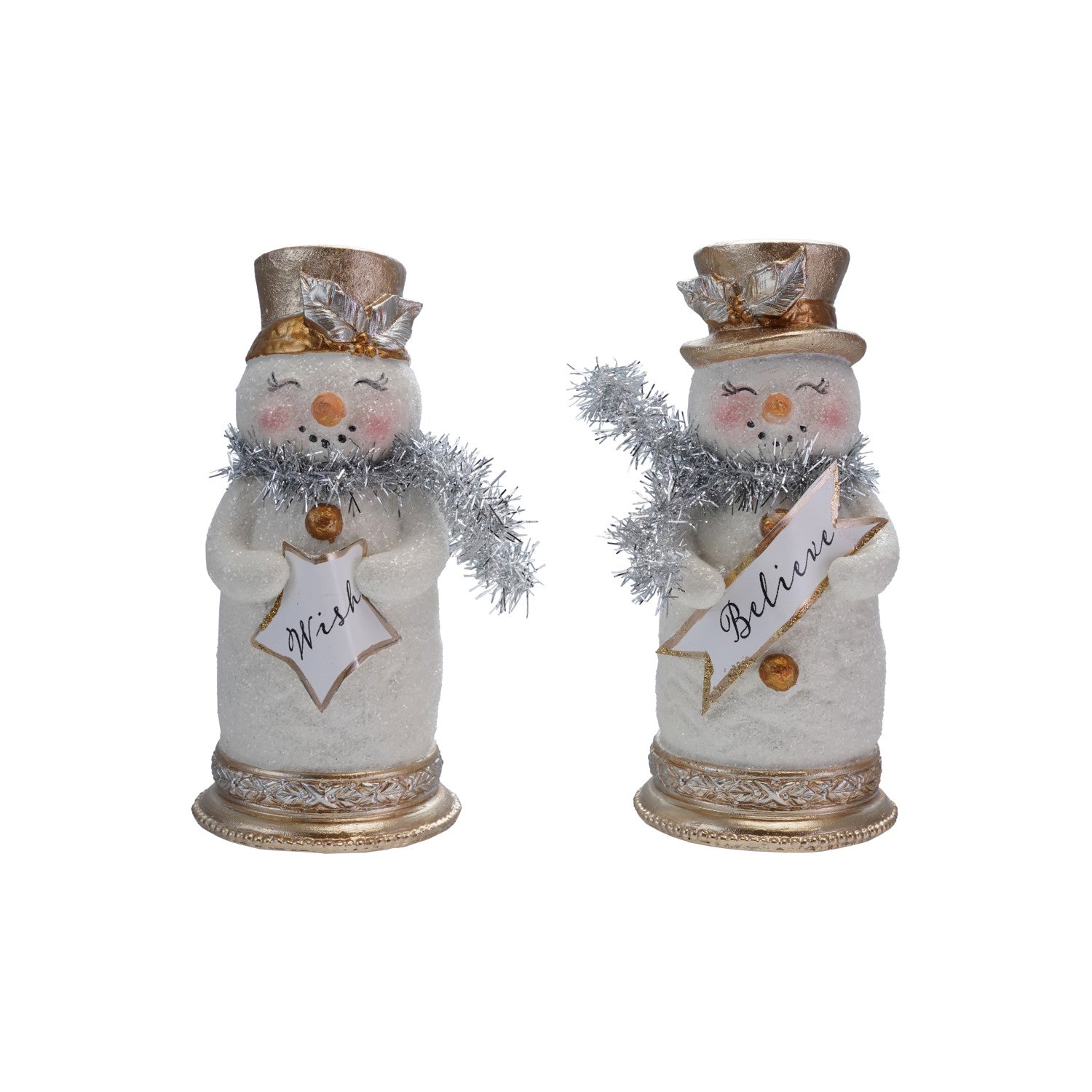Resin Snowman with Glitter, Tinsel Scarf & Sign, 2 Styles
