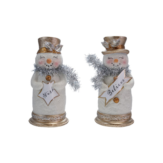 Resin Snowman with Glitter, Tinsel Scarf & Sign, 2 Styles