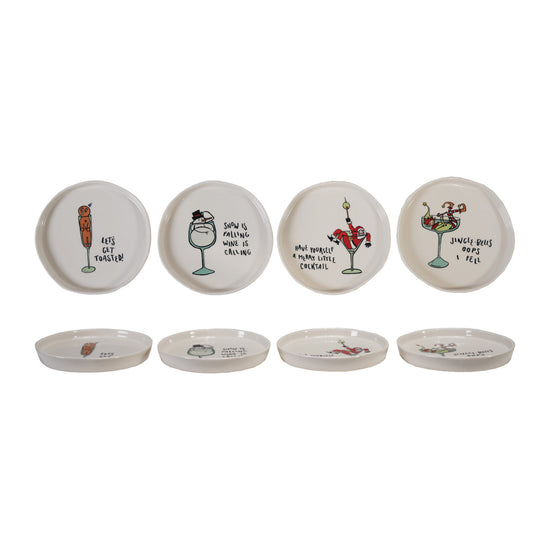 Stoneware Plate with Holiday Icon & Tipsy Saying, 4 Styles