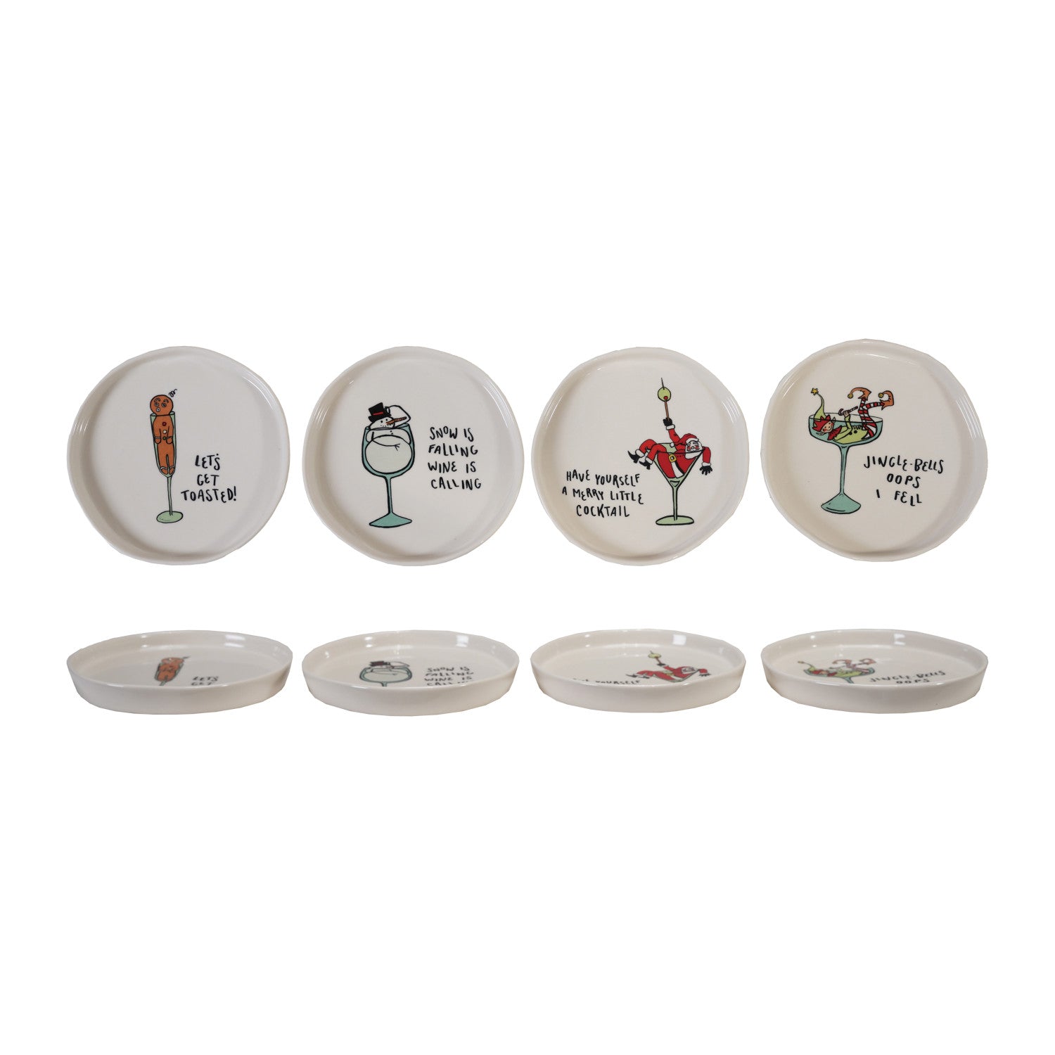 Stoneware Plate with Holiday Icon & Tipsy Saying, 4 Styles