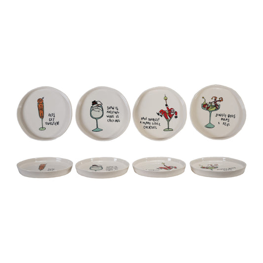 Stoneware Plate with Holiday Icon & Tipsy Saying, 4 Styles