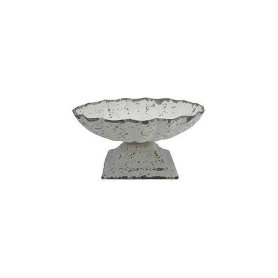 Decorative Painted Cast Iron Scalloped Footed Dish, Distressed Finish