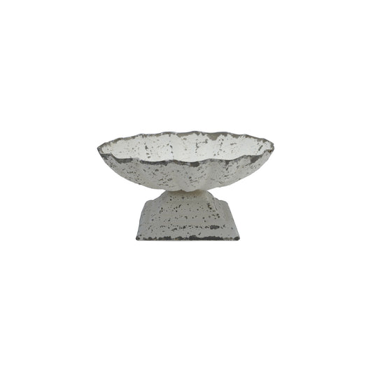 Decorative Painted Cast Iron Scalloped Footed Dish, Distressed Finish